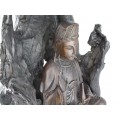 F. RAR : Impresionantă statuetă Guan Yin sculptată în lemn de bog și abanos | China 